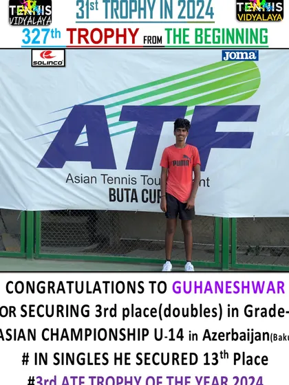 Congratulations to Guhaneshwar for securing 3rd place in doubles at the Grade-1 Asian Championship U-14.