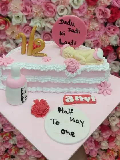 A special cake to celebrate a baby's half-birthday. This "Half way to One" cake is a cute way to mark the six-month milestone.