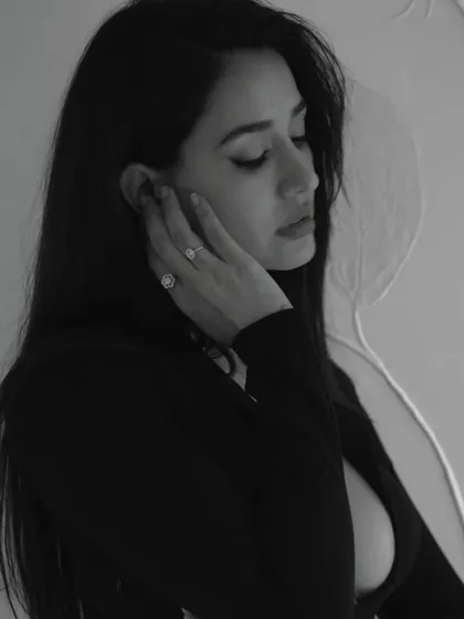 A soft and contemplative mood from the 'Gustaakh Ishq' shoot. The hair and makeup are kept minimal to create a feeling of intimacy and raw beauty.