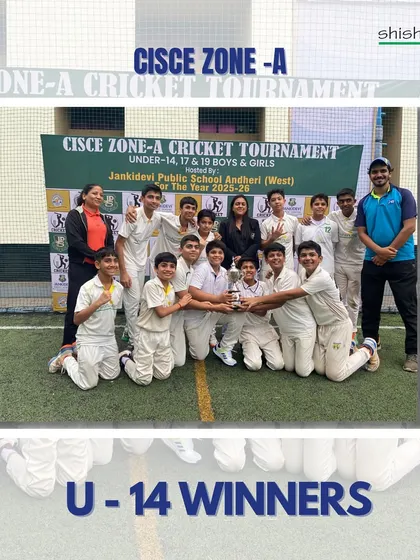 The victorious U-14 Boys team, crowned winners of the CISCE Zone-A Cricket Tournament. Their hard work and dedication paid off with a well-deserved championship.