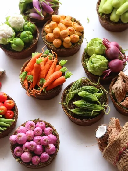 Another beautiful flat lay of the miniature vegetable collection.
