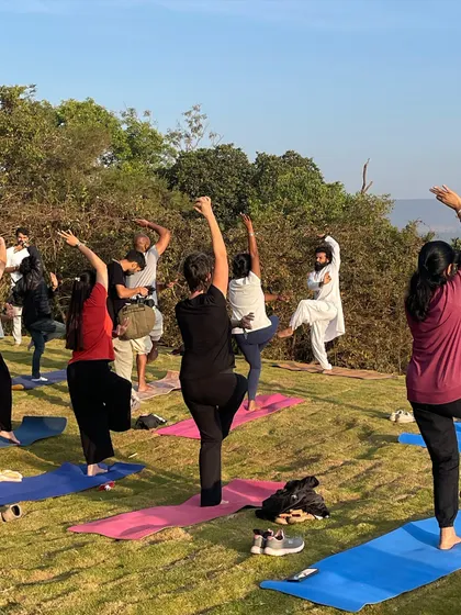 A morning yoga workshop at Vivaan Festival. Here we are practicing a balancing pose, which challenges both the body and the mind, helping to cultivate focus and presence.