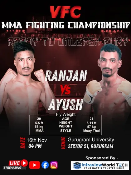 The fight announcement for an explosive MMA showdown at the Veswa Fighting Championship. We promote our fighters and get the whole team behind them for every single bout.