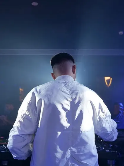 A shot from behind, showing my perspective as I face the crowd.