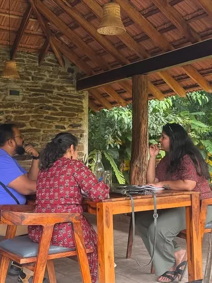 This is where the real work happens. A candid moment from a small group feedback session at our Gudlu Resort retreat. We keep our critique groups intimate so every writer gets focused, constructive feedback on their story development in a supportive environment.