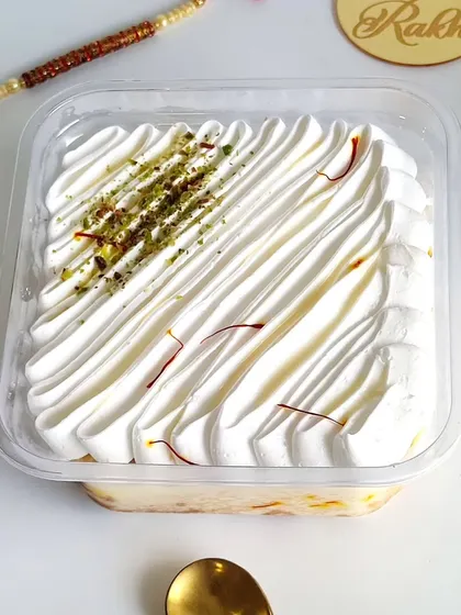 For a unique desi twist, I created this Rasmalai Tres Leches. The sponge is soaked in a saffron and cardamom infused milk concoction and garnished with pista, combining a Mexican classic with a beloved Indian sweet.