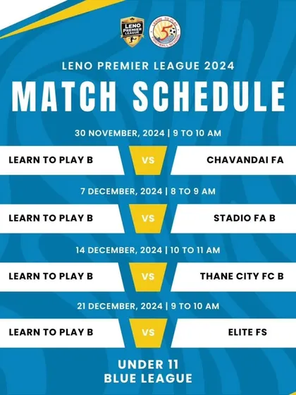 The match schedule for our U11 Team B in the Blue League of the Leno Premier League 2024.