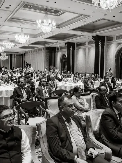 A view of the distinguished audience at the SBI event, filled with stalwarts from the BFSI industry. I am adept at managing events for high-profile attendees.