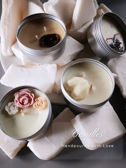 My love for natural ingredients extends to my hand-poured candles. I use a blend of 100% natural soy and beeswax, infused with pure essential oils, and decorate them with botanicals like dried roses and lavender for a beautiful, toxin-free burn.