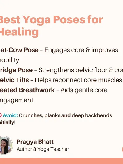 Here are some of the best yoga poses for healing Diastasis Recti, including Cat-Cow, Bridge Pose, and Pelvic Tilts. It's equally important to avoid exercises like crunches and deep backbends initially, as they can worsen the separation.