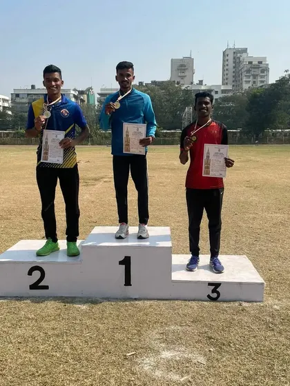 The podium for the 800m run at the Mumbai University Inter-Zonal meet, with Gagan Amin in the silver medal position.