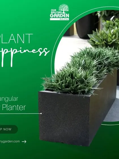 Plant happiness with our rectangular FRP planter. This graphic highlights the sleek, modern design of our fibre planters, perfect for creating clean lines and a contemporary look in your garden or office.