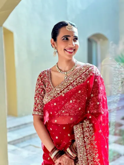 A candid moment of joy. Her makeup is designed to look just as good in motion as it does in portraits.