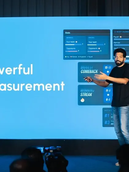 A look at the powerful measurement capabilities of GOAT Vision. Our founders demonstrate the detailed stats and analytics you receive after your game, from comeback scores to winning streaks.