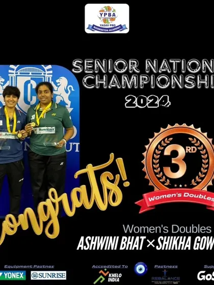 Ashwini Bhat and Shikha Gowtham with their Bronze medal from the Senior National Championship 2024.
