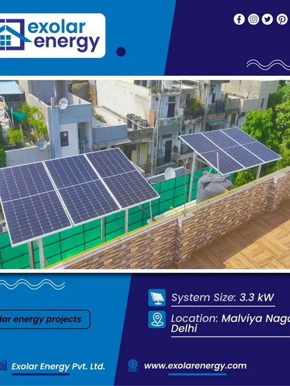 This 3.3 kW system in Malviya Nagar, Delhi, is neatly installed on two separate structures to work around rooftop obstacles, demonstrating our custom design capabilities.