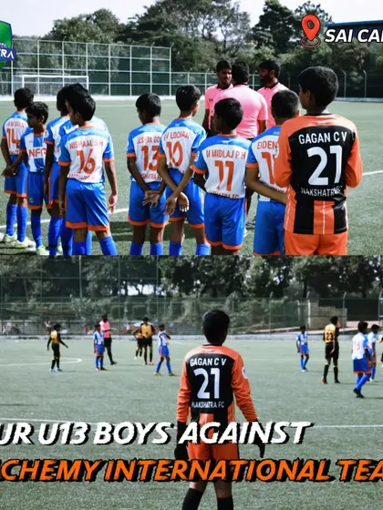 Our U13 boys taking on the Alchemy International team at the SAI Campus. We provide exposure against diverse opponents.
