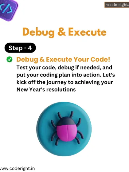 Step 4: Debug and Execute. Kids "test" their plan, debug if needed, and then put their coding plan into action to achieve their resolutions.