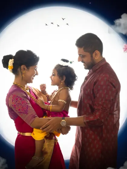 A mother's love under a magical full moon. This Yashoda and Krishna portrait is one of my signature fine art concepts, blending tradition with a dreamy, painterly style.