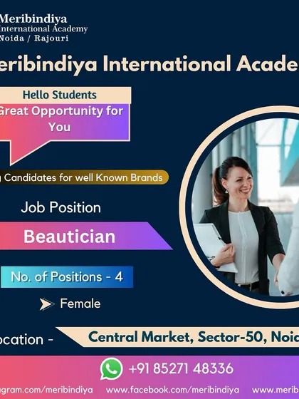 Another great opportunity for beauticians to join a well-known brand in the Central Market of Sector-50, Noida.
