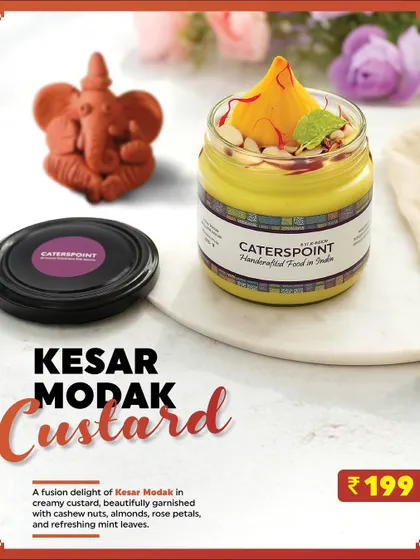 For your sweet cravings, I created this Kesar Modak Custard. It’s a fusion of traditional modak flavour with creamy, rich custard, garnished with nuts and saffron. It's a unique dessert perfect for Ganesh Chaturthi or just to treat yourself.