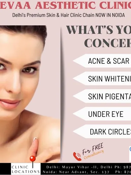 What is your primary skin concern? This graphic lists common issues we address, including acne and scars, skin pigmentation, and under-eye dark circles, to help guide you to the right treatment.