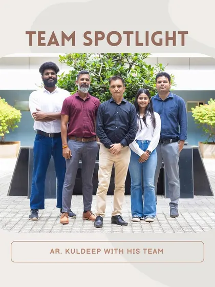 This is our Senior Associate Kuldeep with his dedicated team. With over 19 years of experience, Kuldeep is an expert in leading our government and public building projects, delivering award-winning results.