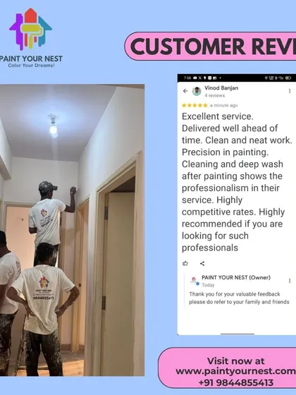 My team and I believe in professionalism, which means delivering excellent, clean work ahead of time. This client review highlights our precision, deep cleaning after the job, and competitive rates for professional painting.