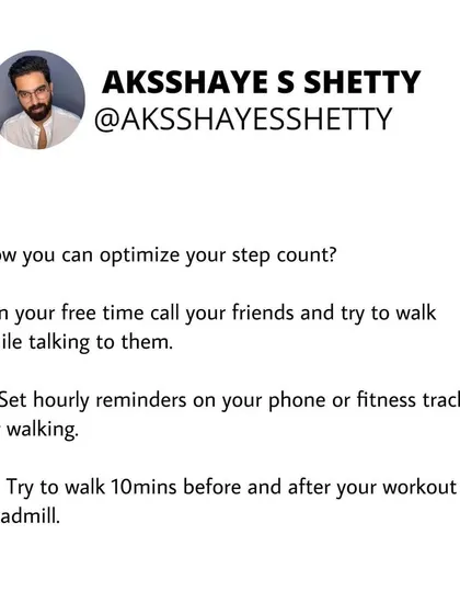 More tips for hitting your step goal: call friends and walk while you talk, set hourly reminders on your phone to get up, and try to walk for 10 minutes on the treadmill before and after your workout.