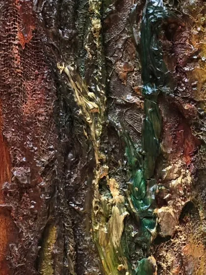 The deep grooves and mesh-like texture in this detail add another layer of complexity. It’s a celebration of brokenness and the stories it tells.