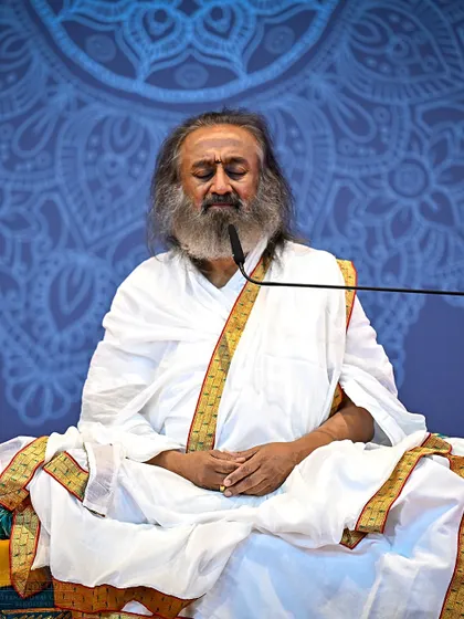 A moment of deep meditation during the Patanjali Yoga Sutras discourse. When the mind is settled through wisdom, it can experience a profound state of rest and alertness simultaneously.