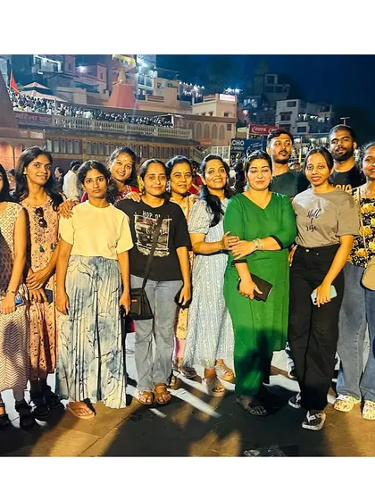 Our group enjoying an evening in Haridwar. After a day of travel or trekking, we ensure there's time to explore the local culture and sights together.