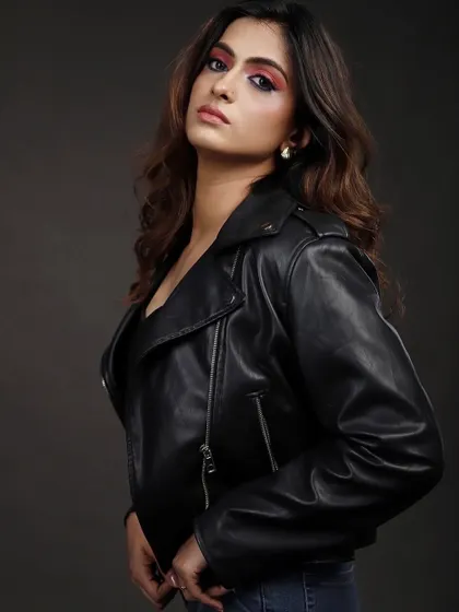 An edgy portfolio look with a classic leather jacket. This type of shot shows versatility and is great for commercial or fashion castings that require a bit of attitude.