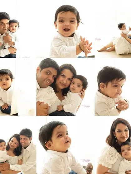 A collage from an adorable 6-month sitter session. This milestone is perfect for capturing your baby's budding personality as they learn to sit up on their own.