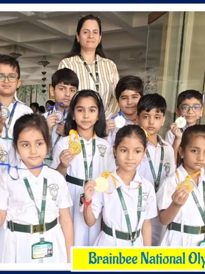 Winners from the Handwriting (Group 1) competition at DPS Agra, proudly displaying their 2024 medals.