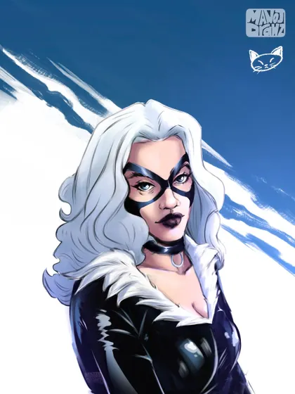 My take on Felicia Hardy, Marvel's Black Cat, in her full masked costume. I focused on the sleek, shiny texture of her suit and her confident expression, capturing the essence of the character.