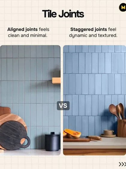 Even the way you lay a tile matters. Aligned or stacked joints feel clean and minimal, while staggered or offset joints feel more dynamic and textured.