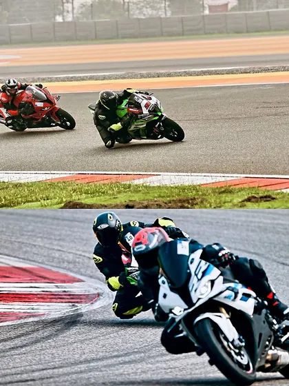 The thrill of the chase. A Kawasaki ZX-10R hunts down two BMW S1000RR superbikes, showcasing the friendly competition and high performance level at our events.