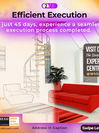 We pride ourselves on efficient execution. Our streamlined process allows us to complete a full home interior project in just 45 days, from start to finish.