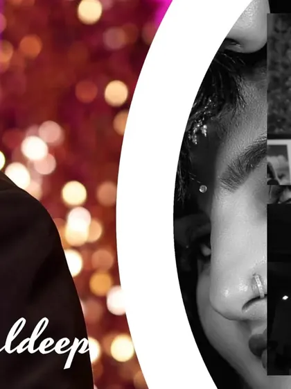 A creative album layout blending a color portrait of the groom with black and white shots of the bride. This design technique adds an artistic and modern feel to the wedding album.