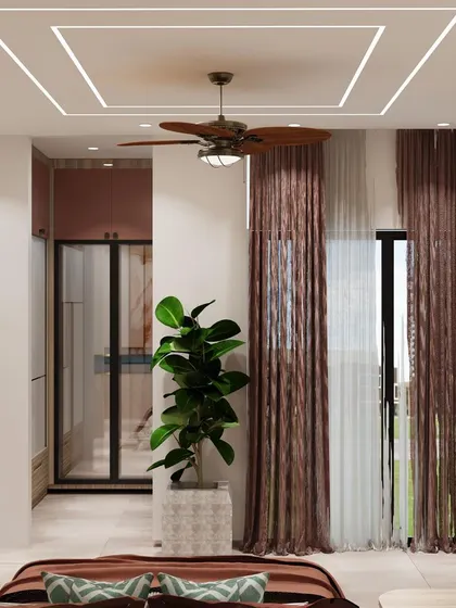 A view towards the walk-in wardrobe area, showing how we seamlessly integrate storage into the bedroom design.