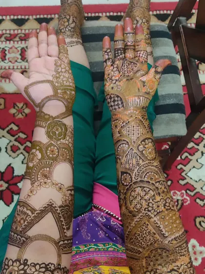 Showing two different but complementary bridal designs side-by-side. Each one is packed with detail, using my homemade paste to ensure a beautiful and long-lasting stain.