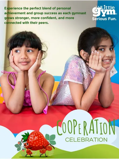 From our "Cooperation Celebration" theme, these images show grade schoolers working together on synchronized floor routines and supporting each other, building both personal and group success.