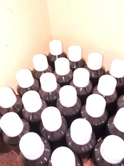 An overhead view of freshly filled bottles. I take pride in the consistency and quality of every single bottle I produce.