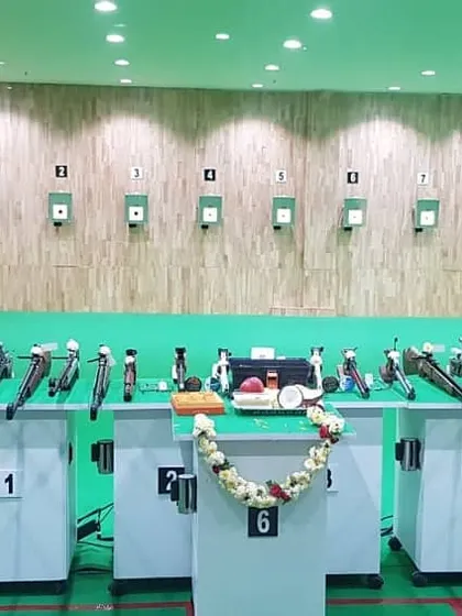 Our shooting range decorated for Ayudha Pooja, a celebration of the instruments of our craft. This is a special day where we honor the tools that help us strive for excellence.