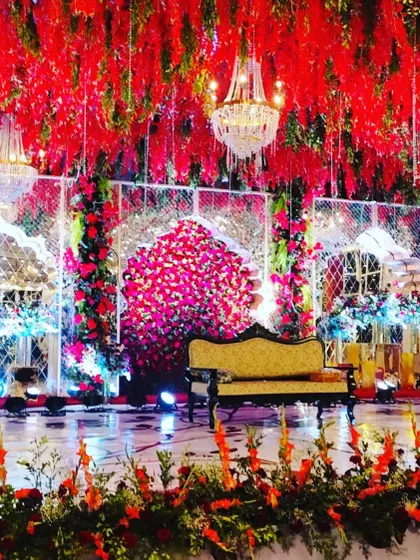 Another view of a spectacular wedding stage, showcasing the grandeur and attention to detail that goes into our premium events.