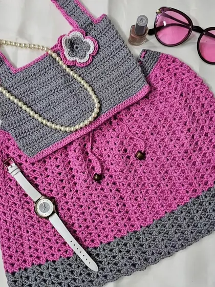 The complete 'Lil Pink Coord Set' styled with accessories. It shows how this handmade outfit can be a fun and fashionable choice for a little one.