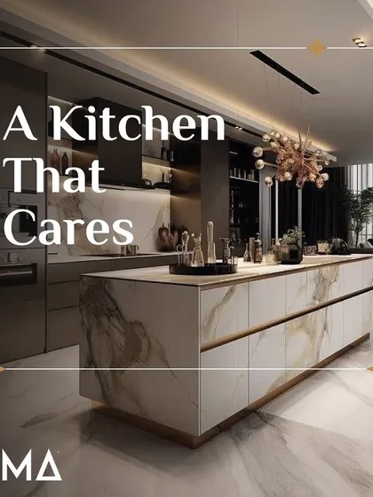 A kitchen that cares. This luxurious space, with its grand marble island, is more than just beautiful. It is built using M-Core™ to be a safe, hygienic, and moisture-resistant environment for your family.