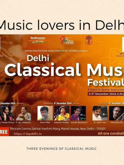 An invitation to the Delhi Classical Music Festival, an important event organized by Sahitya Kala Parishad.