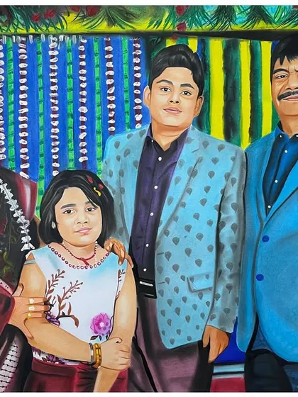 This is the full view of the A1 size family portrait, showing the complete composition. The vibrant colors and details make it a stunning piece for any wall.